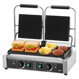 VEVOR Commercial Panini Press Grill Electric Sandwich Maker Griddle Plate 19"x9" (Default: Default)